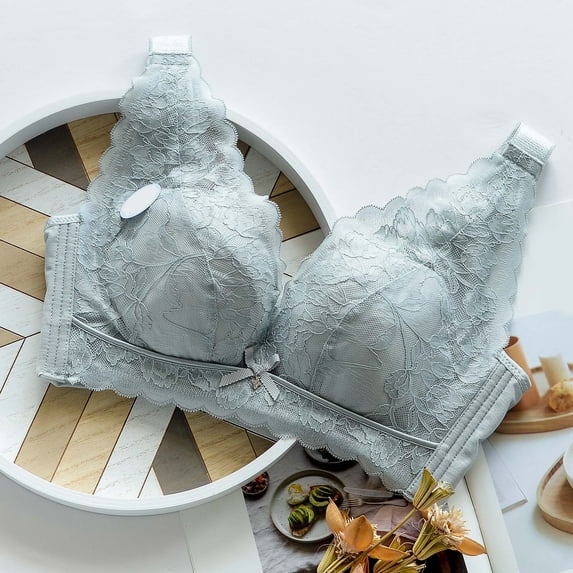 TOWED22 Plus Size Bras,Wireless Full Coverage Plus Size Bras for Women Lightly Lined Comfort Lace Bra,Grey