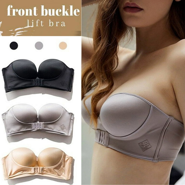 TOWED22 Bra for Women Women's Plus Size Front Closure Wireless Bra Full Cup  Lift Bras for Women No Underwire Shaping Wire Free Everyday Bra Grey,L 