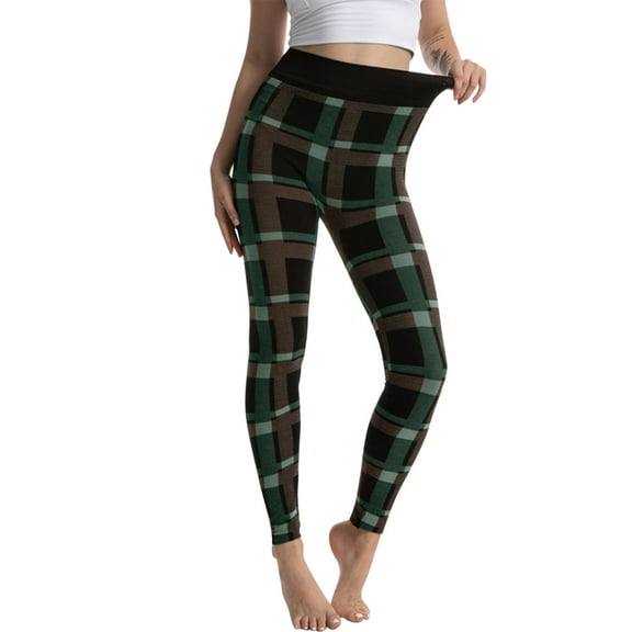 TOWED22 Plus Size Lined Leggings for Women Elastic Jeans Leggings Thermal Fashion Plaid Print Imitation Denim(Green,XL)