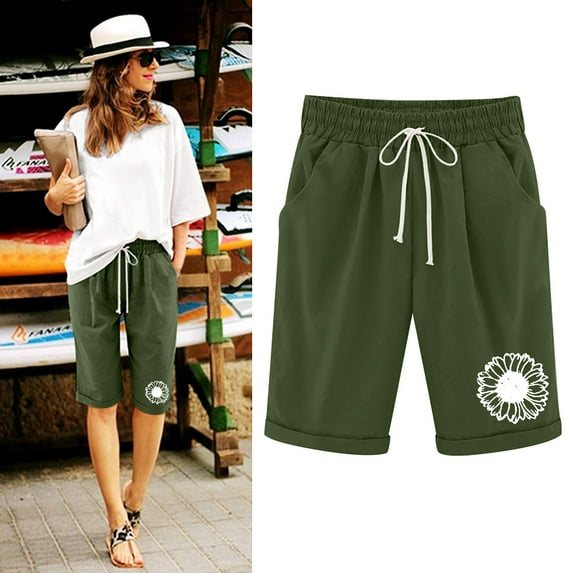 TOWED22 Plus Size Shorts,Womens Sweat Shorts Summer Casual Comfy High Waisted Shorts Drawstring Cotton Shorts with Pockets 2023 Green,L