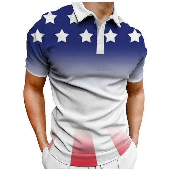 TOWED22 Polo Shirts for Men 4th of July Shirts for Men Mens Shirts Independence Day Short Sleeve Patriotic Printed Summer(White,M)