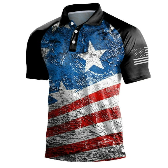 TOWED22 Polo Shirts for Men Male Summer American Flag Printed T-Shirt Turn Collar Short Sleeve Tops(Navy,XXL)