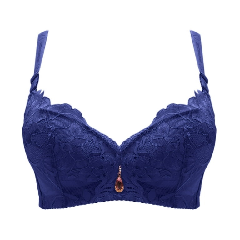 TOWED22 Push Up Bras for Women,Women's Lace Plunge Bra Underwire Bralette  Plus Size See Unlined Bras,Blue 