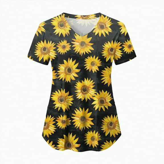 TOWED22 Scrub Tops for Women Plus Size Stretch V Neck Short Sleeve Shirt Nursing Medical Uniform with Pockets(Yellow,XXXL)