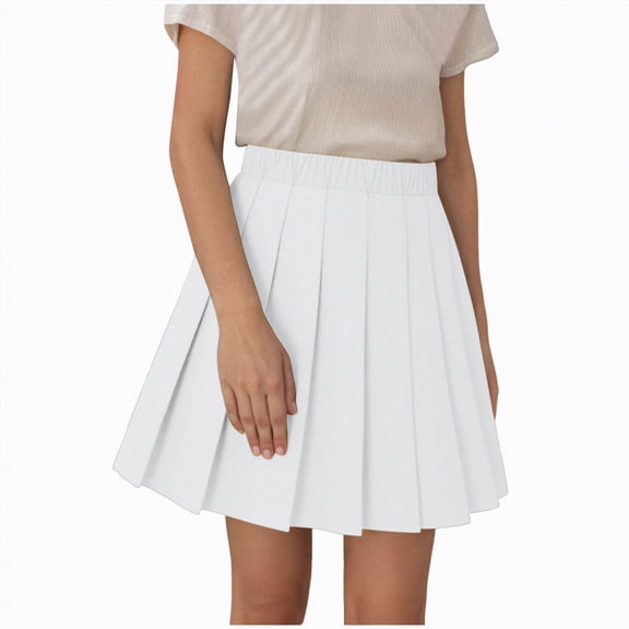 TOWED22 Skirts for Girls Pleated Skirt A-line Tennis Outfits High Waisted School Uniform Skirts with Shorts(A04-White,14-15 Y)