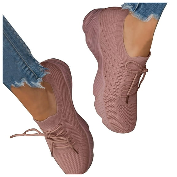TOWED22 Sneakers for Women, Plus Size Casual Mesh Breathable Lacing Thick Soled Shoes Walk Running Sports Shoes Slip On Sneakers(Pink,7.5)