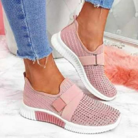 TOWED22 Sneakers for Women, Plus Size Casual Mesh Breathable Lacing Thick Soled Shoes Walk Running Sports Shoes Slip On Sneakers(Pink,9.5)