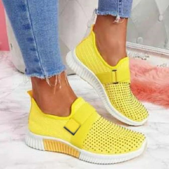 TOWED22 Womens Slip on Walking Sneakers Comfortable Lightweight Workout Shoes(Yellow,8)