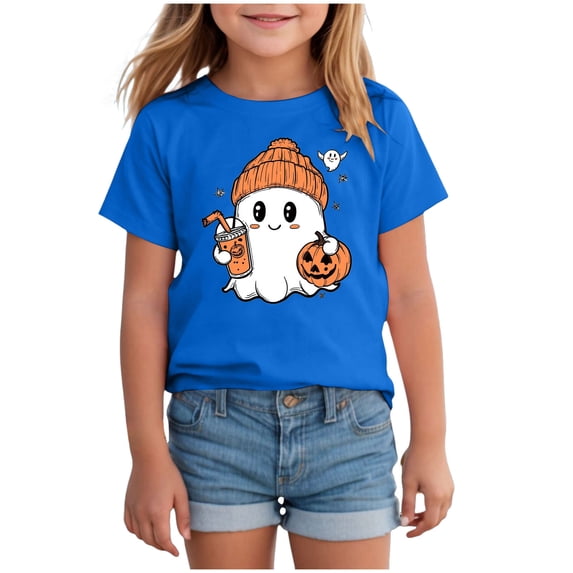 TOWED22 Spooky Season Shirts for Toddler Baby Boys Girls Halloween T-Shirt Ghost Graphic Tees Short Sleeve Tops,Blue,2-3 Y