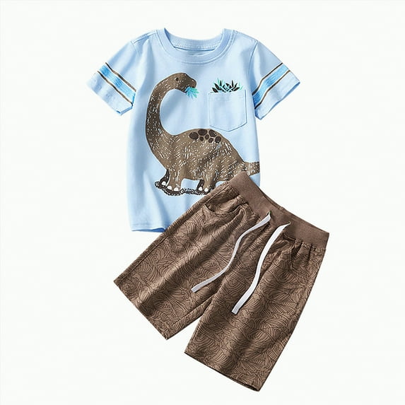 TOWED22 Summer Baby Boy Clothes Short Sleeve Front Pocket Tshirt Plaid Shorts Set 6 12 18 24 Months 2T 3T 4T Toddler Outfit(Sky Blue,6-7 Years)