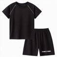 thumbnail image 1 of TOWED22 Summer Baby Boy Clothes Short Sleeve Little Dude Mamas Boy Embroidered T-Shirt Tops Shorts Set Waffle Knit Outfit(Black,4-5 Years), 1 of 4