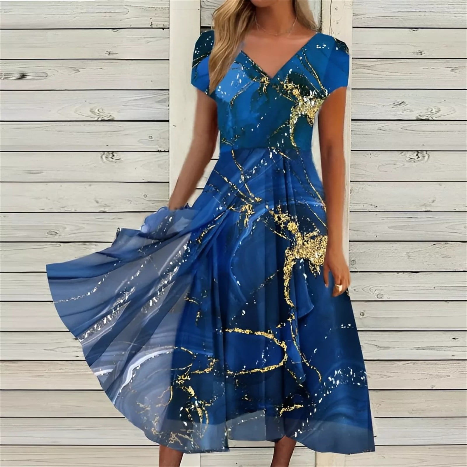 TOWED22 Summer Dresses For Women 2023 Beach,Womens Sleeveless V Neck Dress  with Pocket Summer Beach Midi Flared Tank Dress Gold,XXL - Walmart.com