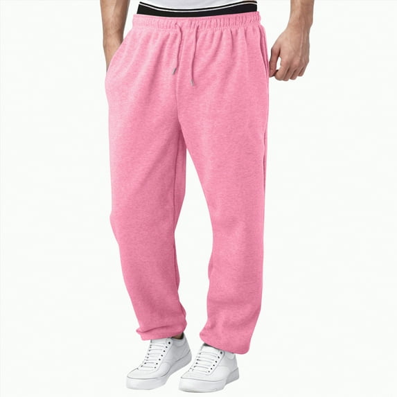 TOWED22 Sweatpants for Men Casual Open Bottom Baggy Sweatpants with Pockets Elastic Waist Workout Joggers Sweat Pants(Pink,S)
