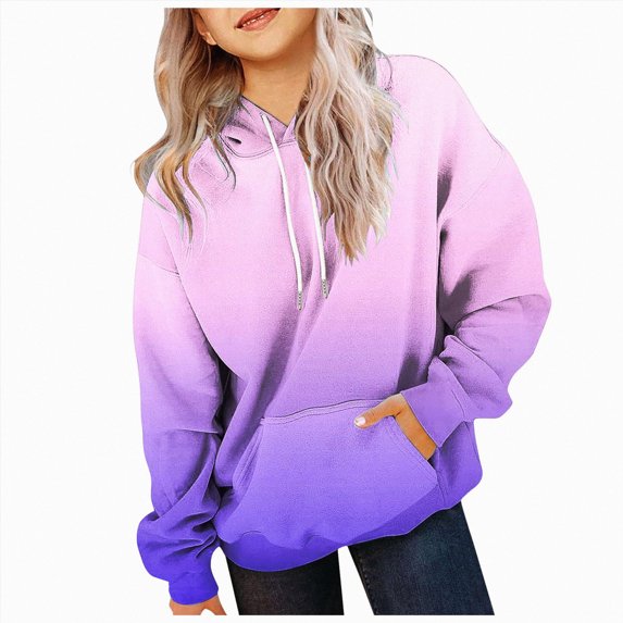 TOWED22 Sweatshirts for Teen Girls Trendy Long Sleeve Gradient Oversized Hoodie with Kangaroo Pocket Pullover Clothes,Purple,6-7 Y