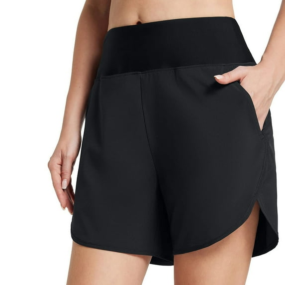 TOWED22 Swim Shorts For Women Women Suit Shorts Waisted Swim Drawstring Bottoms Swimsuit High Boy Shorts Plus Size Swim Shorts,Black