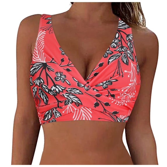 TOWED22 Swimsuit Tops for Women Underwire Full Coverage Bikini Top Only Criss Cross Push Up Swim Crop Top Tie Back Bathing Suit(Red,XL)