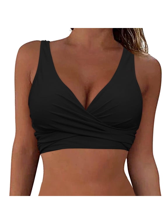Swimwear Strappy Seashell Bikini Top Swim Tops Push Up Bathing Suit Tops For Women With Underwire Swimsuit Tops(Black,M)