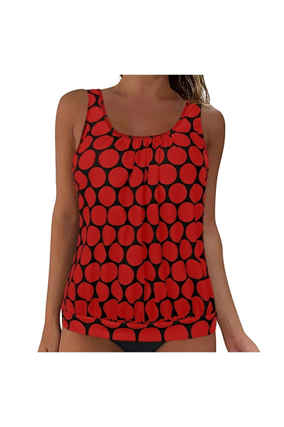 Tankini Top for Women Bathing Suit Top No Bottom Modest Swimsuit Top Only Slim Fit Tummy Control Swim Tank Top(Red,4XL)