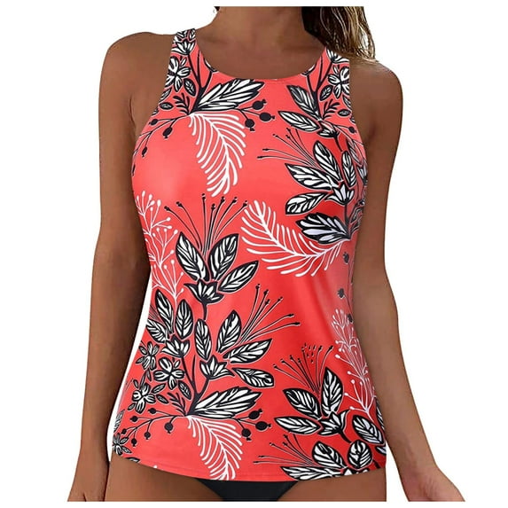 TOWED22 Tankini Tops for Women High Neck Swim Top Only Tummy Control Bathing Suit Top No Bottom(Red,M)