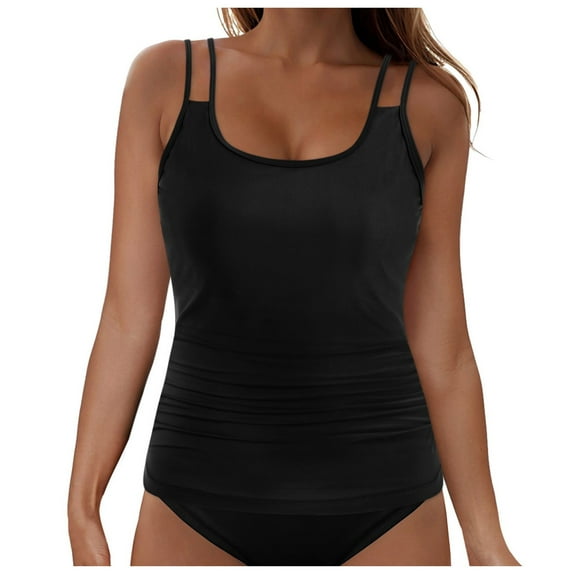 TOWED22 Tankini Tops for Women Tummy Control Bathing Suits Top U Neck Swimwear Tops No Bottom(Black,M)