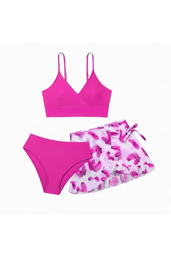 Teen Girls Swimsuits Teen Kids Cutout Bathing Suits Bikini Set Size 6-15 Years(Hot Pink,9-10 Y)