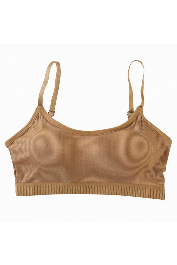 Teens Girls Bras Cotton Wireless Camisole Stretch with Fixed Pads Breathable Training Bralette(Brown,10-16 Y )