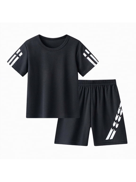 Toddler 2-Piece Athletic Outfit Set for Boy, Sport Short Sleeve Top & Shorts Casual Sport for Summer Outfits Black,3-4 Y