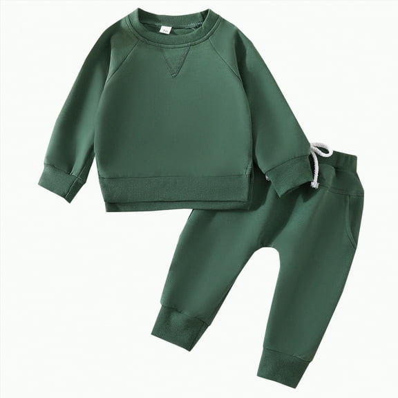 TOWED22 Toddler Baby Boy Autumn Outfit Contrast Color Patchwork Long Sleeve Hoodies Contrast Color Pants 2Pcs Fall Winter Set(Dark Green,12-18 M)