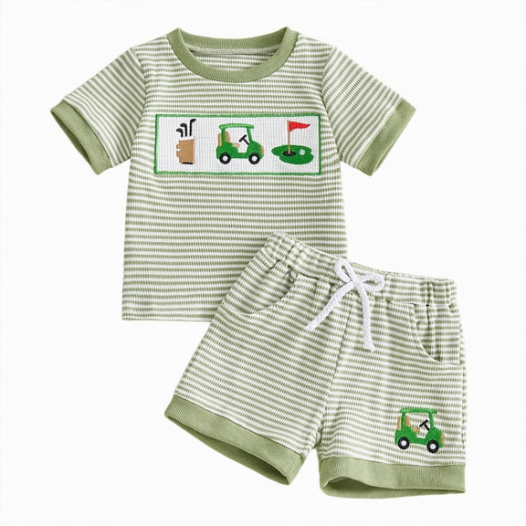 TOWED22 Toddler Baby Boy Baseball OutfitSummer Short Sleeve T Shirt Baseball Short Set Summer Clothes Green,2-3 Y