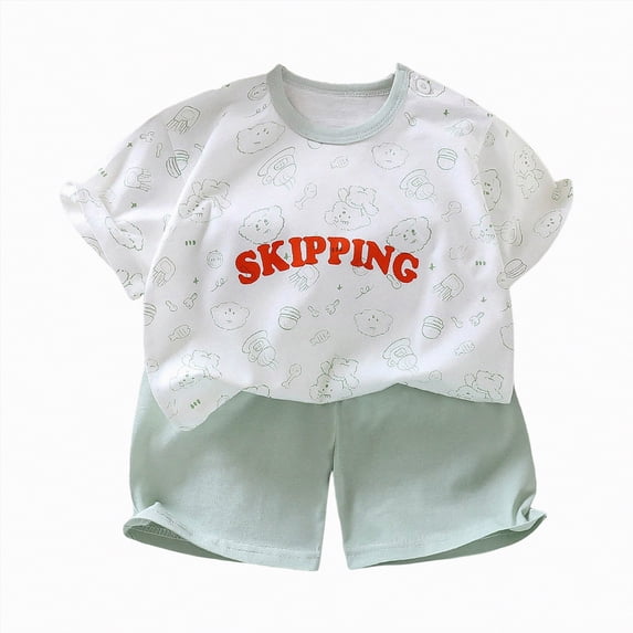 TOWED22 Toddler Baby Boy Clothes 2 Pieces Cartoon Lion Print Crewneck Short Sleeve Tee Elastic Waist Cargo Shorts Summer Outfits(White,3-6 M)
