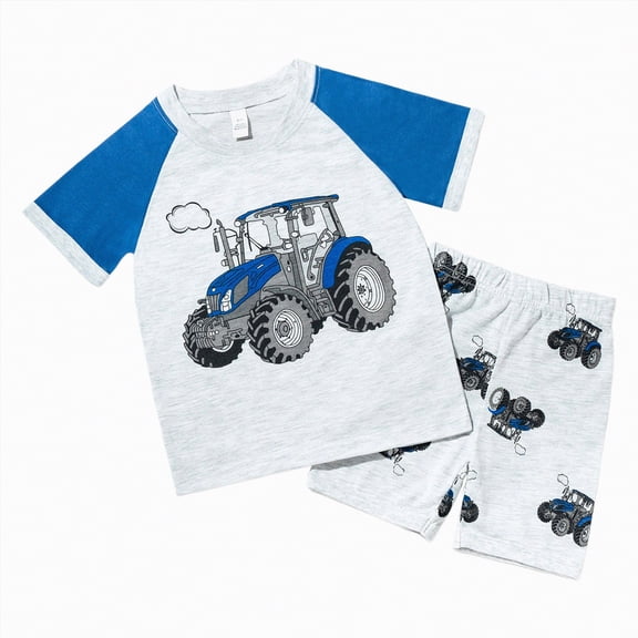 TOWED22 Toddler Baby Boy Clothes 2 Pieces T-shirts and Shorts Summer Outfit Striped Shirt Short Set(Blue,5-6 Y)