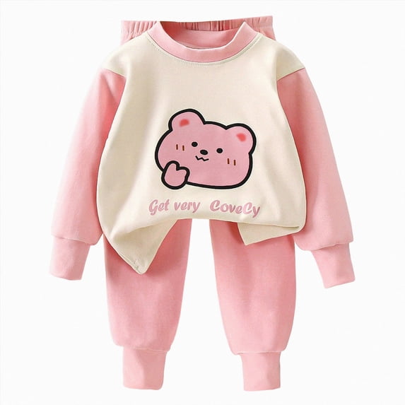 TOWED22 Toddler Baby Boy Clothes 2PCS Fall Winter Long Sleeve Sweatshirt with Pants Set Toddler Cute Print Outfits Size:2-3 Y,Color:Light Pink