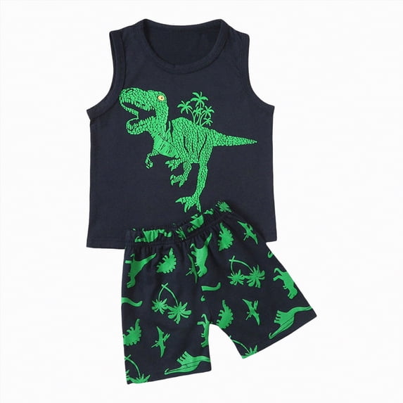 TOWED22 Toddler Baby Boy Clothes 2pcs Outfits Sleeveless Tank Shirt + Colorful Graphic Elastic Pocket Shorts Set(Green,3-4 Y)