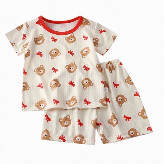 TOWED22 Toddler Baby Boy Clothes Cartoon Zebra Print Crewneck Short Sleeve T-Shirt Top Elastic Waist Cargo Shorts 2 Pieces Outfits(Red,3-4 Y)