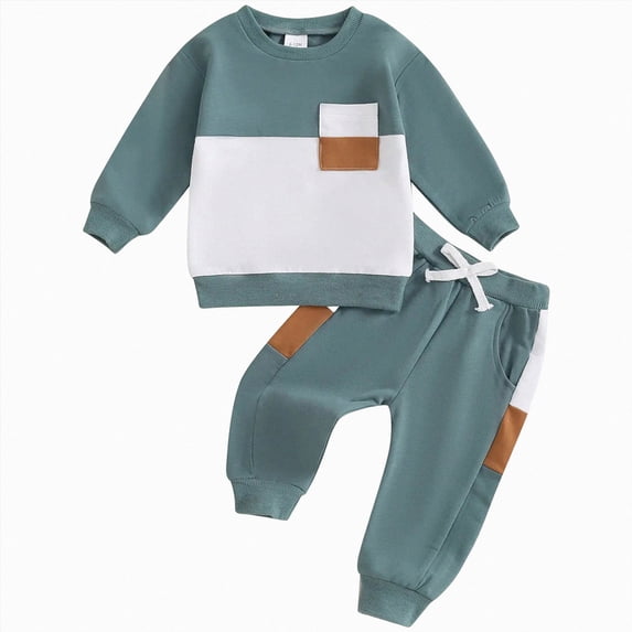 TOWED22 Toddler Baby Boy Clothes Color Block Long Sleeve Sweatshirt Pullover Tops + Solid Pants Spring Fall Winter Outfits,Blue,2-3 Y