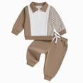 thumbnail image 1 of TOWED22 Toddler Baby Boy Clothes Color Block Long Sleeve Sweatshirt Tops + Pants Fall Winter Outfits 2 Piece Set,Khaki,2-3 Y, 1 of 7
