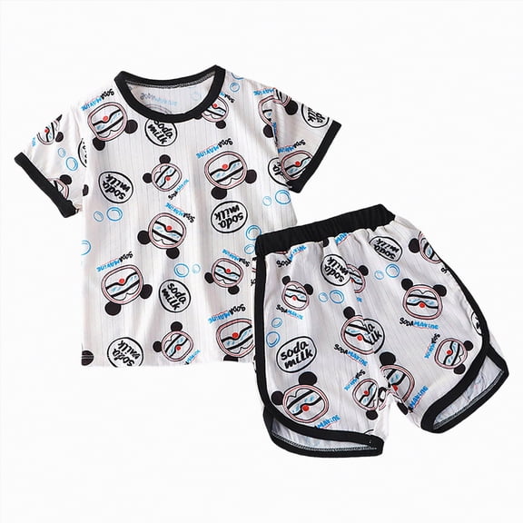 TOWED22 Toddler Baby Boy Clothes Dinosaur Print Crewneck Short Sleeve Tee Elastic Waist Pattern Shorts 2 Pieces Summer Outfits(Black,12-18 M)