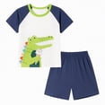 thumbnail image 1 of TOWED22 Toddler Baby Boy Clothes Dinosaur Print Short Sleeve Tee Elastic Waist Shorts 2pcs Summer Outfits(Navy,6-7 Y), 1 of 9