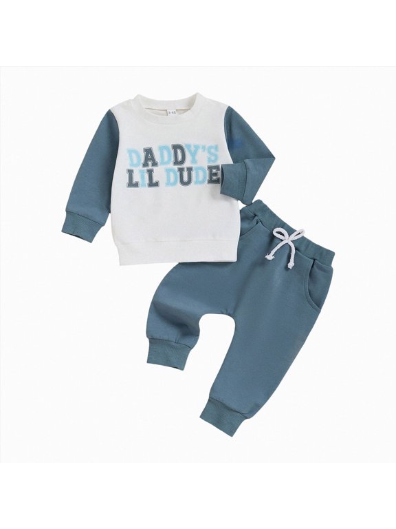 Toddler Baby Boy Clothes Fall Winter Fleece Outfits Letter Print Sweatshirt & Jogger Pants Set(Blazer,6-12 M)