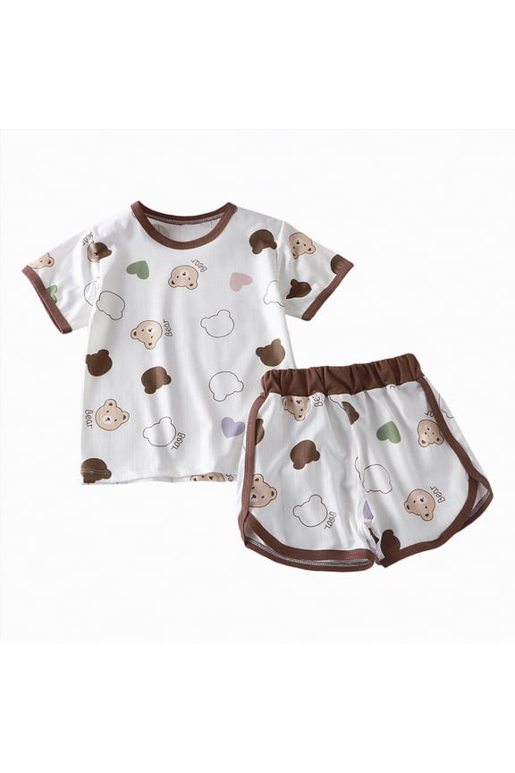 Toddler Baby Boy Clothes Golf Cart Embroidery Short Sleeve T-Shirt Top Gingham Seersucker Shorts Set Summer Outfits Coffee,3-4 Y