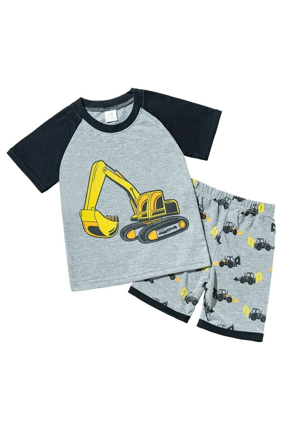 Toddler Baby Boy Clothes Golf Cart Embroidery Short Sleeve T-Shirt Top Gingham Seersucker Shorts Set Summer Outfits(Grey,6-7 Y)