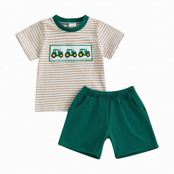TOWED22 Toddler Baby Boy Clothes Print Short Sleeve T-Shirt Tops Shorts Set 2 Piece Summer Outfits Green,6-12 M