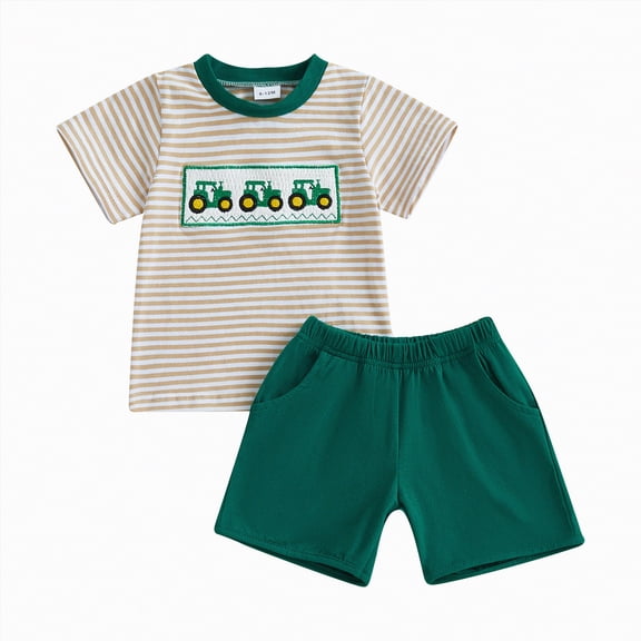TOWED22 Toddler Baby Boy Clothes Print Short Sleeve T-Shirt Tops Shorts Set 2 Piece Summer Outfits Green,6-12 M