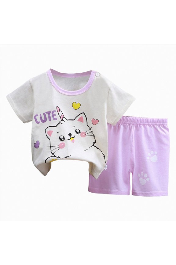 Toddler Baby Boy Clothes Print Short Sleeve T-Shirt Tops Shorts Set 2 Piece Summer Outfits Light Purple,18-24 M
