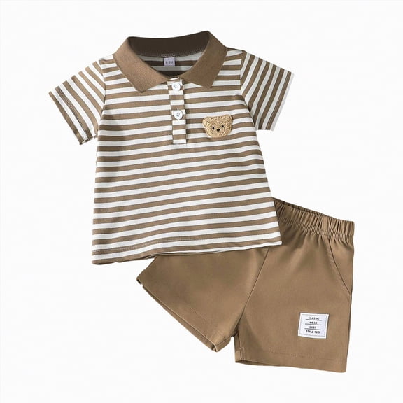 TOWED22 Toddler Baby Boy Clothes Short Sleeve T Shirt Top Shorts Set 2Pcs Casual Summer Outfits Brown,9-12 M