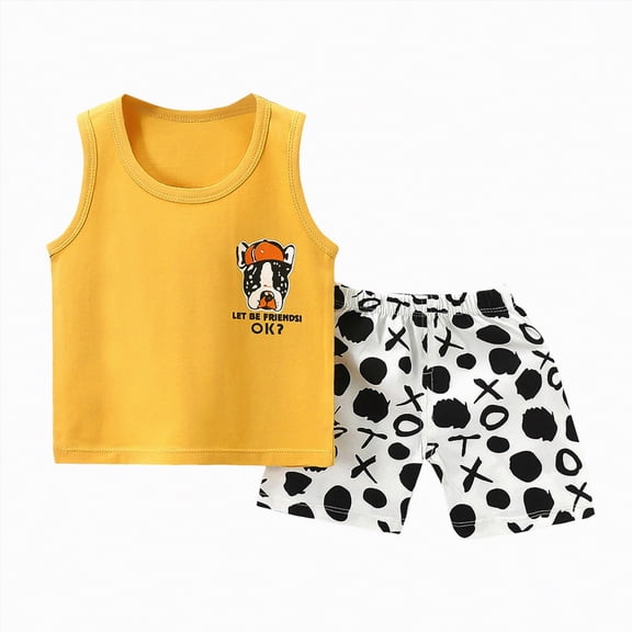 TOWED22 Toddler Baby Boy Clothes Sleeveless Vest Tank Tops Jogger Shorts Sets 2Pcs Cute Infant Boys Summer Casual Outfits(Yellow,5-6 Y)