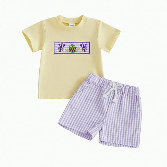 TOWED22 Toddler Baby Boy Clothes Striped Embroidery T-Shirt Elastic Waist Shorts Set 2Pcs Infant Summer Outfits(Yellow,2-3 Y)