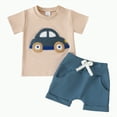 thumbnail image 1 of TOWED22 Toddler Baby Boy Clothes Summer Funny Letter Print Shirts Top Solid Pocket Shorts 2PC Sets Kids Casual Outfits(Blue,18-24 M), 1 of 6