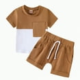 thumbnail image 1 of TOWED22 Toddler Baby Boy Clothes Summer Outfits 6 12 18 24 Months Patchwork Short Sleeve T Shirt & Shorts Sets with Pockets(Coffee,3-4 Y), 1 of 7