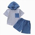 thumbnail image 1 of TOWED22 Toddler Baby Boy Clothes Summer Outfits Short Sleeve Solid Elastic Sweatshirt and Shorts 2 Piece Sweatsuit Set(Blue,2-3 Years), 1 of 9